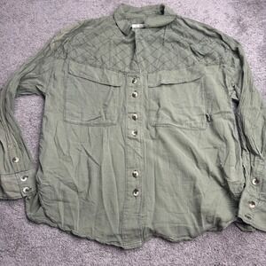 We the Free Free People Women's Small Long Sleeve Olive Green Button Up READ DES